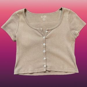 NWOT John Goft Brown Cropped Button Up Ribbed Medium Women's Top